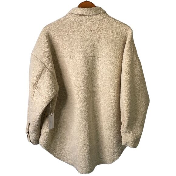 Good American Cream Sherpa Shacket Oversize Button Down Shirt Jacket Size 1/2 XL - Picture 5 of 16